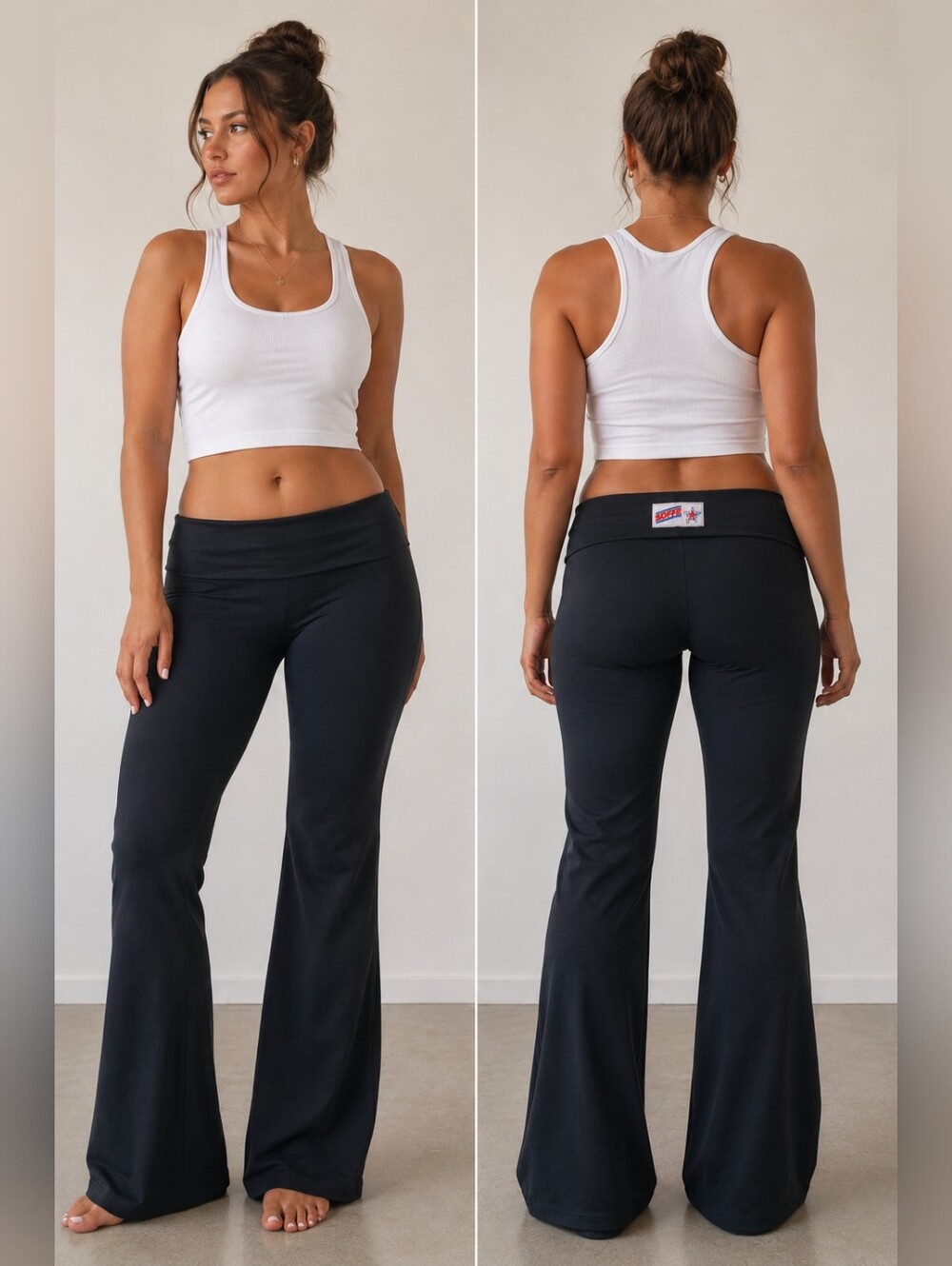 🖤✨🦋 SOFFE NWOT Y2K Black Foldover Waist Flare Yoga Pants Low Rise Lounge MED